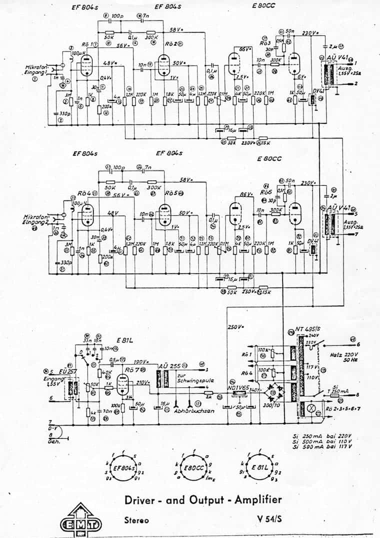 EMT Stereo Tube Reverb Amplifier Schematic