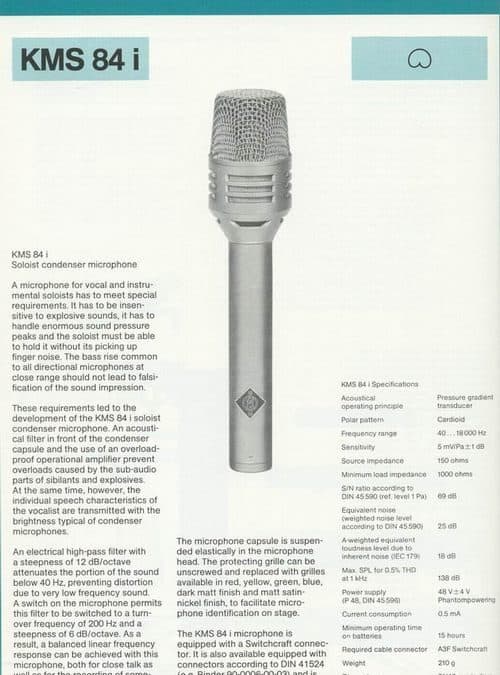 Neumann KMS 84i Spec Sheet