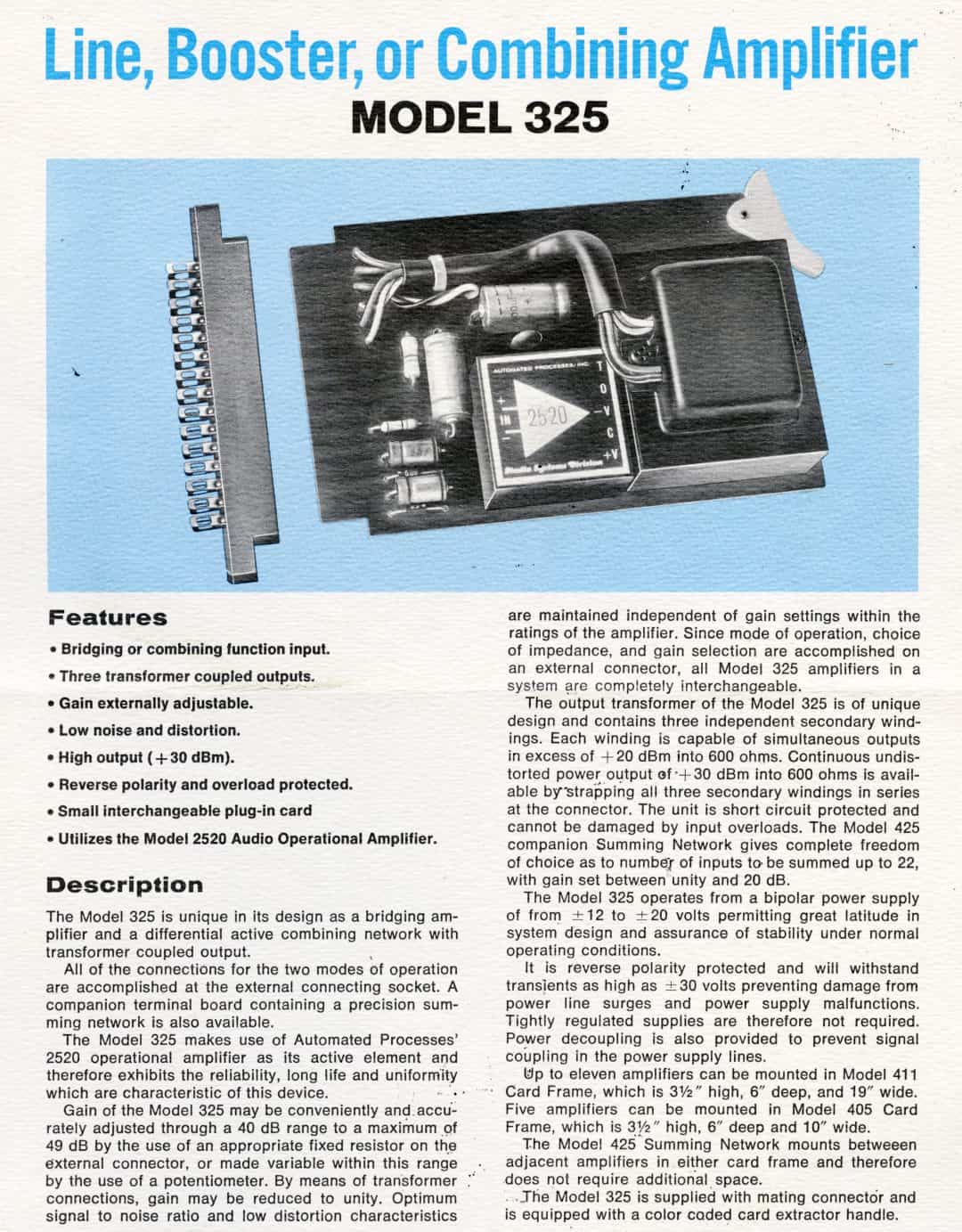 API 325 Amplifier Card Brochure