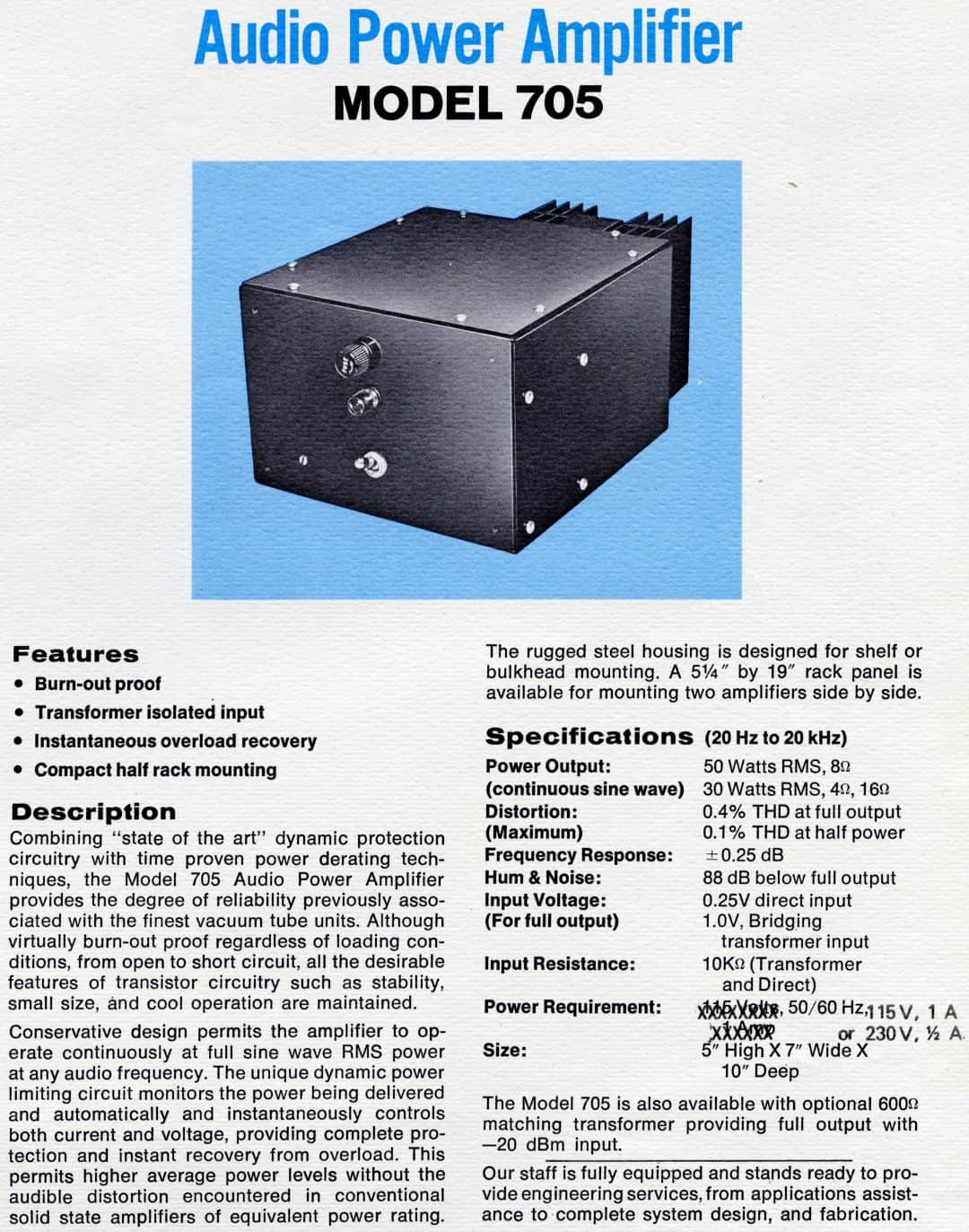 API 705 Audio Power Amplifier Brochure