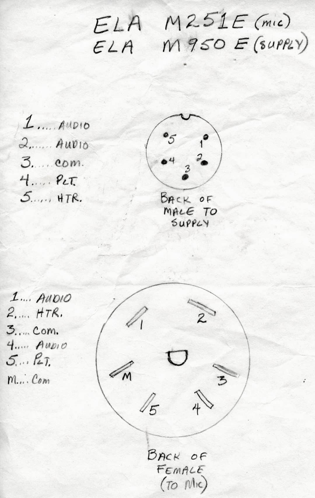 ELA M251E Microphone and M950E Power Supply Pin Out