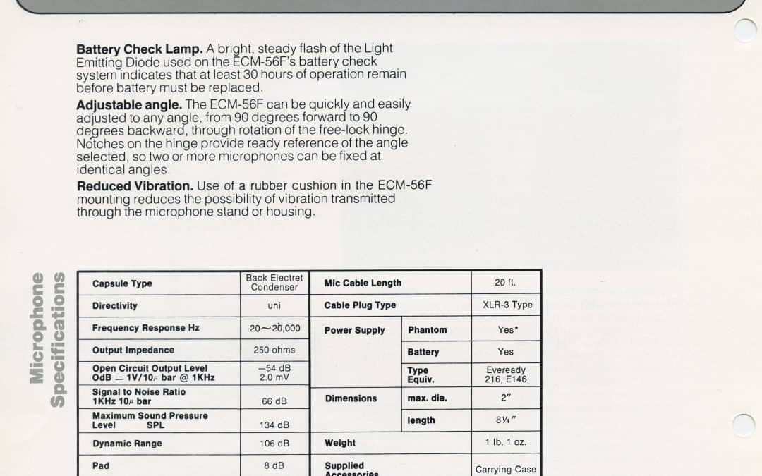 Sony ECM-56F Spec Sheet